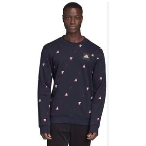 Men's Adidas Navy Blue Must Haves Graphic Crew Neck Sweatshirt Size Medium